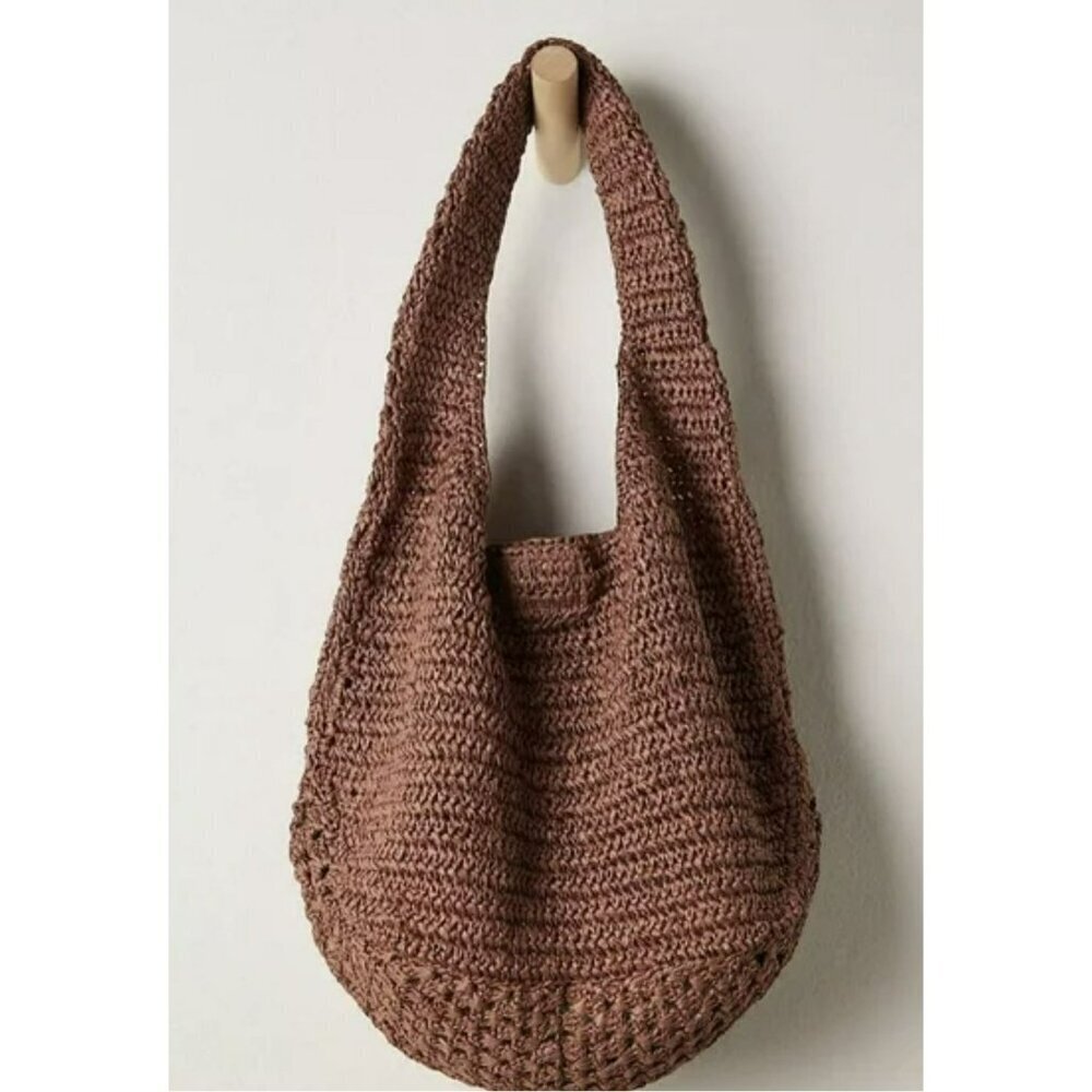 Free People Sintra Straw Tote Shoulder Handbag Chocolate NWT